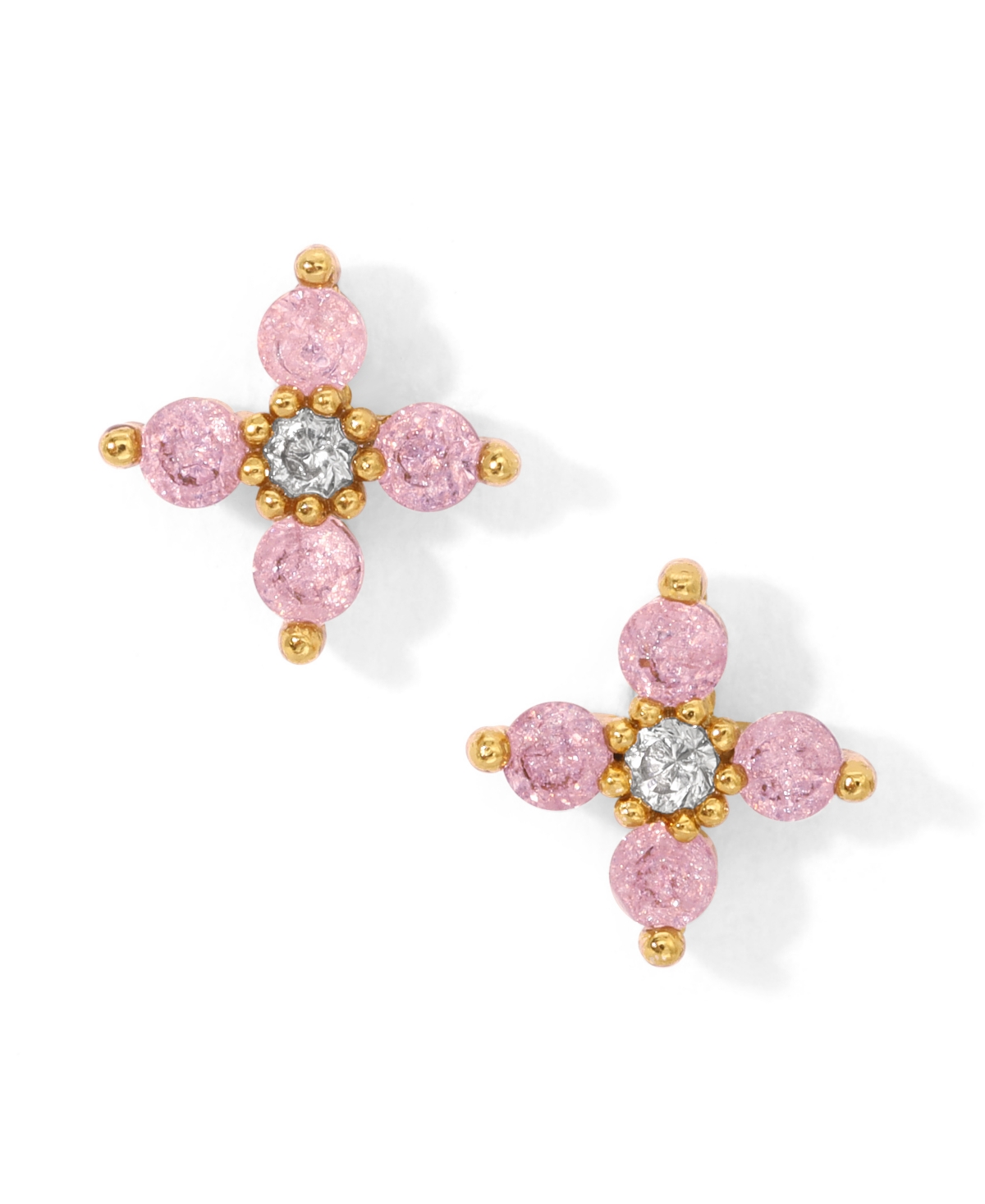 Girls Crew Crystal Pink Kia Flower Stud Earrings In Gold
