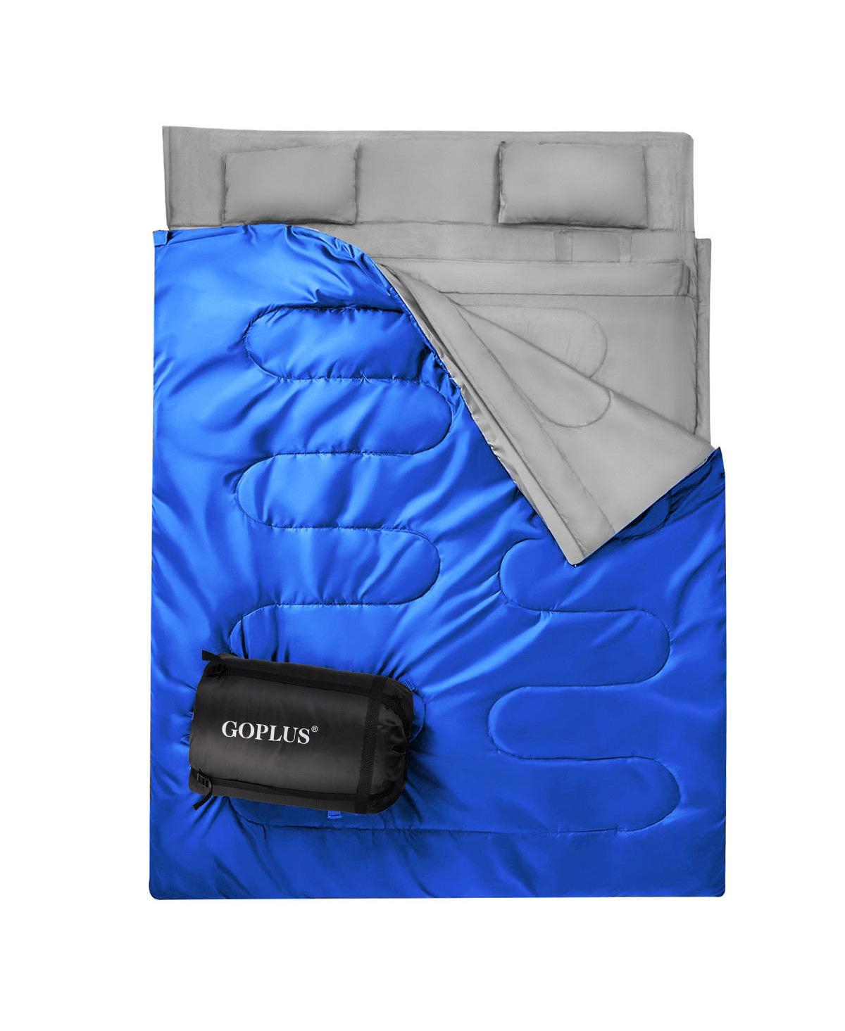 Double 2 Person Sleeping Bag Waterproof w/ 2 Pillows Camping Queen Size Xl - Blue