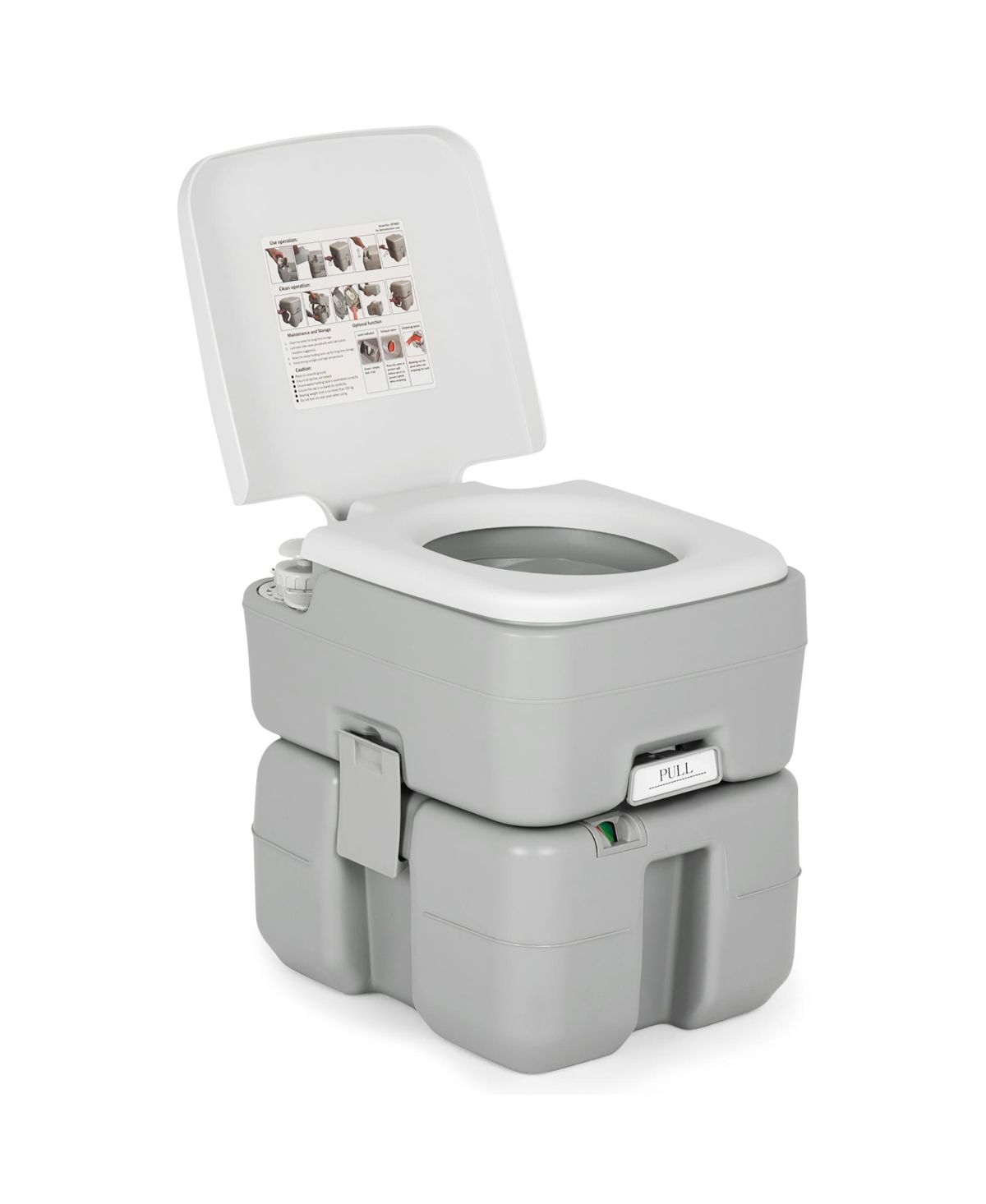 5.3 Gallon Portable Travel Toilet Outdoor Camping Toilet w/ Piston Pump Flush - Grey