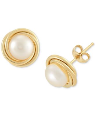 Macy's - Cultured Freshwater Pearl (6mm) Love Knot Stud Earrings in 14K Gold