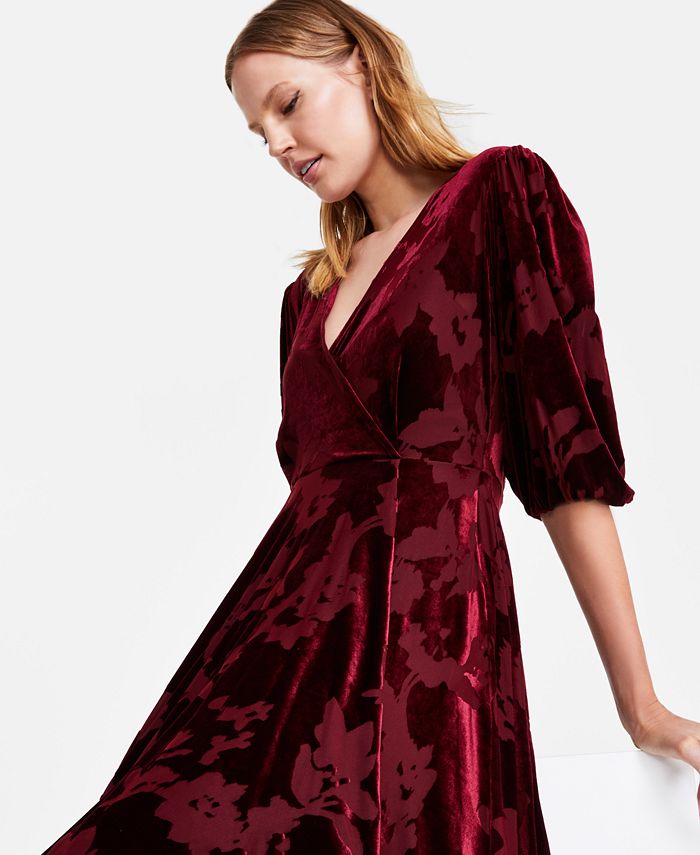 Calvin Klein Petite Velvet Burnout Faux-Wrap Dress - Macy's