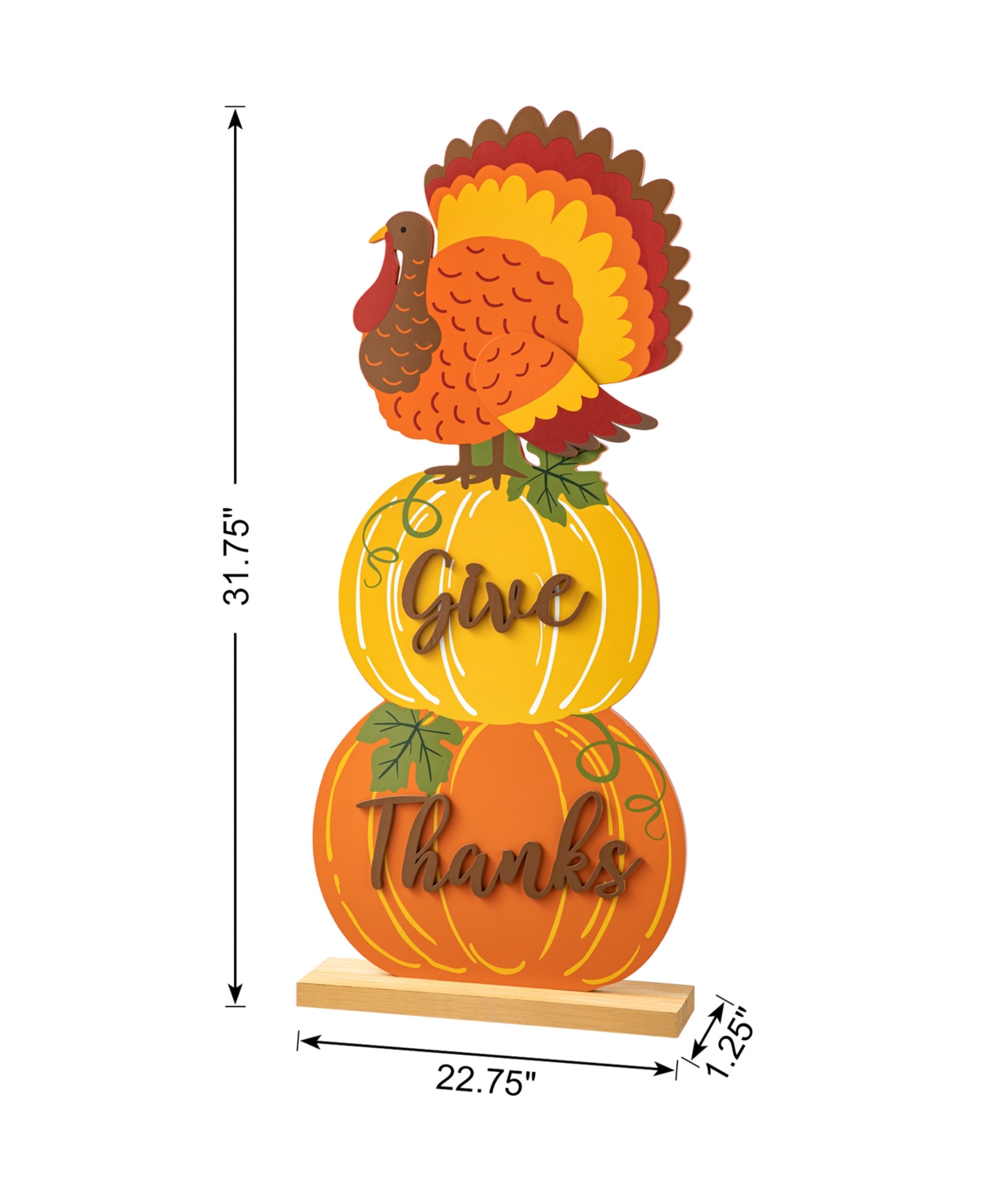 Glitzhome H Thanksgiving Wooden Stacked Pumpkin Turkey Porch Decor