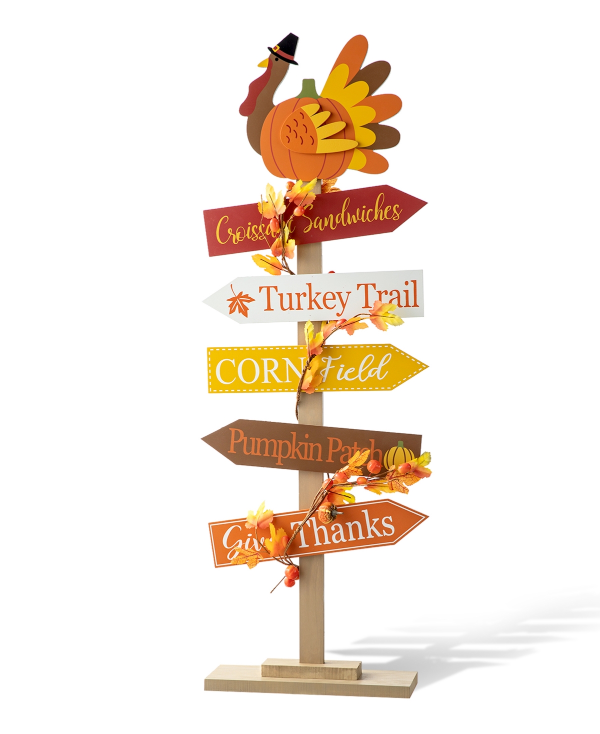 Glitzhome 42.75" H Thanksgiving Wooden Turkey Word Sign Porch Decor In Multi