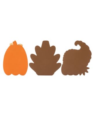 7" H Set of 3 Thanksgiving Wooden Pumpkin, Turkey Cornucopia Table D&eacute;cor
