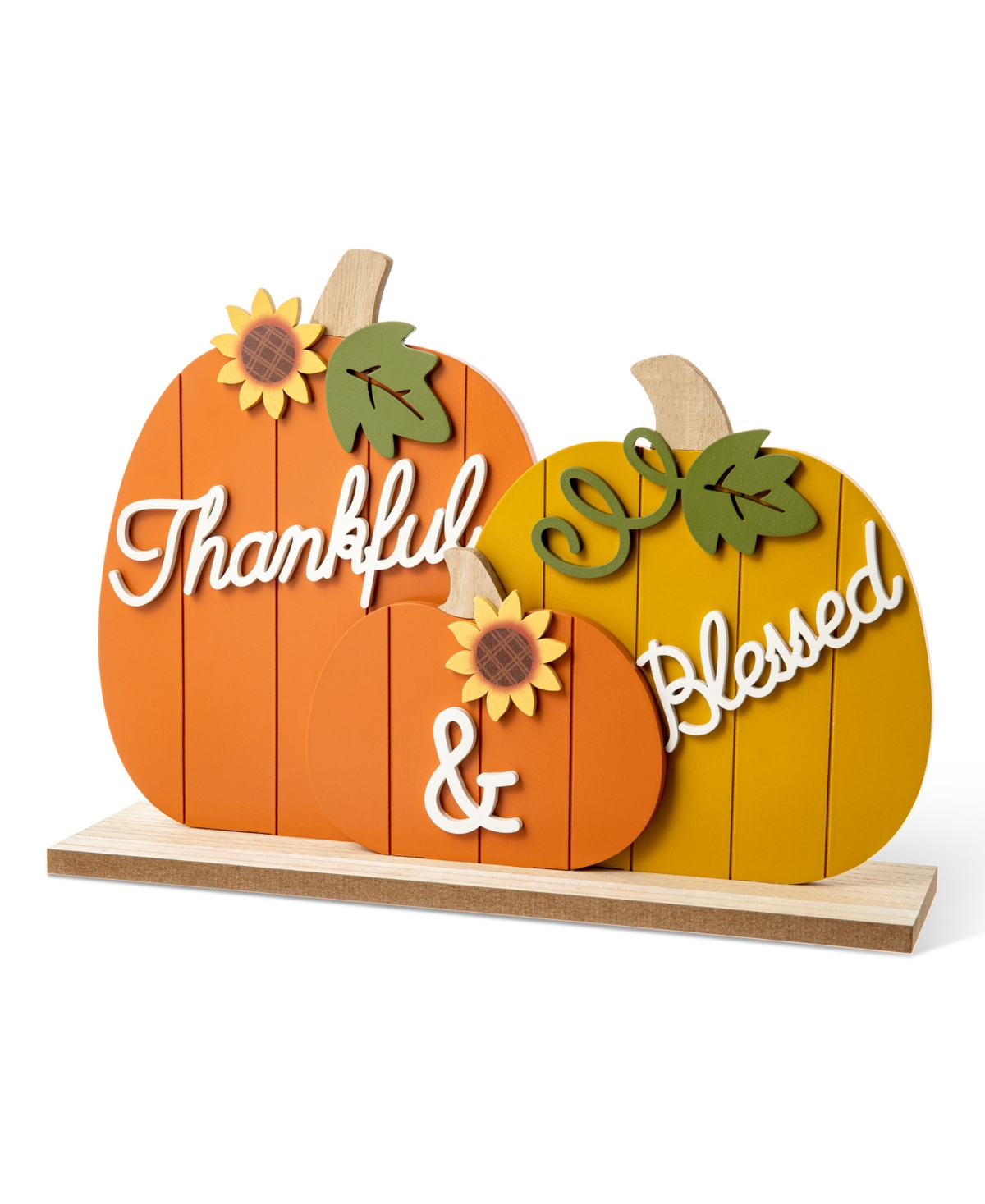 16" L Thanksgiving Wooden Pumpkins Table Decor - Multi