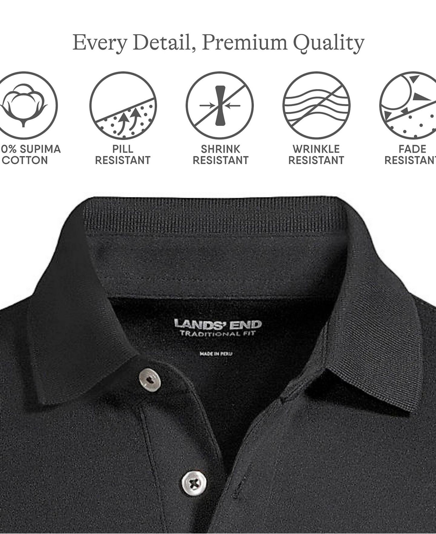 Мужское поло Lands' End Short Sleeve Cotton Supima Polo Shirt, цвет: Чёрный — фото 10