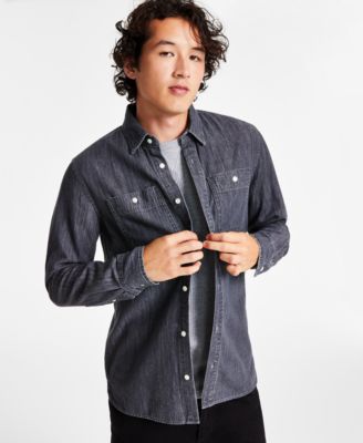 Sun + Stone - Men's Peyton Grey Wash Denim Shirt, Created for Macy's