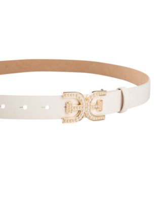 Women's Imitated Pearl Embellished Double-E Plaque Buckle Belt
