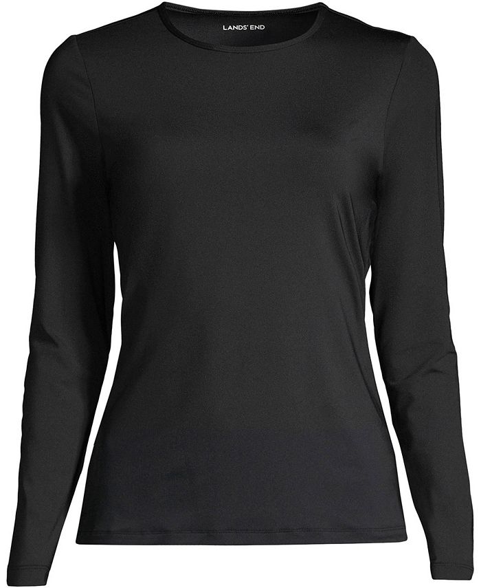 Lands' End Women's Long Crew Neck Long Sleeve Rash Guard UPF 50 Sun