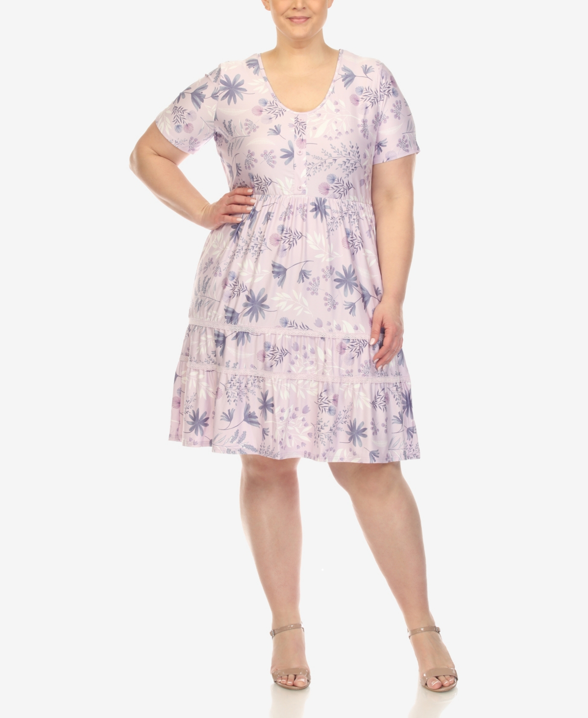 Shop White Mark Plus Size Floral Short Sleeve Knee Length Dress In Lavender