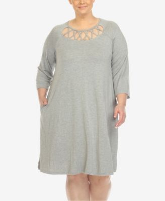 Plus Size Criss Cross Neckline 3/4 Sleeve Swing Dress