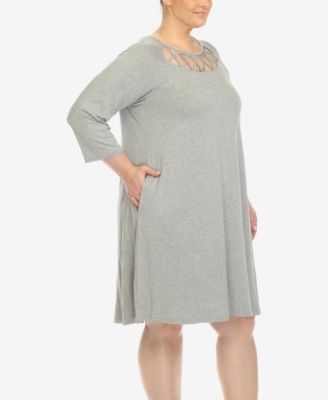 Plus Size Criss Cross Neckline 3/4 Sleeve Swing Dress