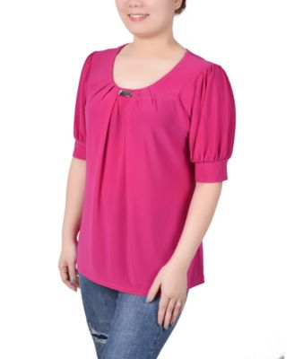 Women's Short Balloon Sleeve Top with Hardware