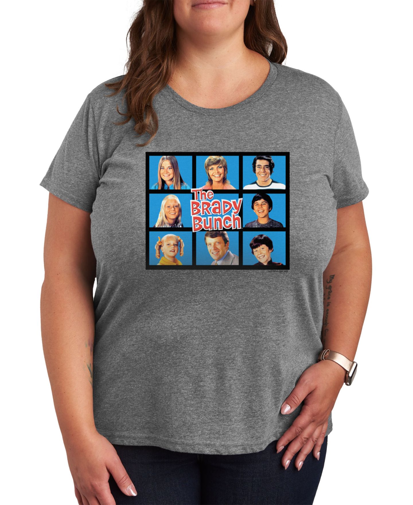Женская футболка Hybrid Apparel Trendy Plus Size ABC The Brady Bunch Graphic, цвет: Серый — фото 1