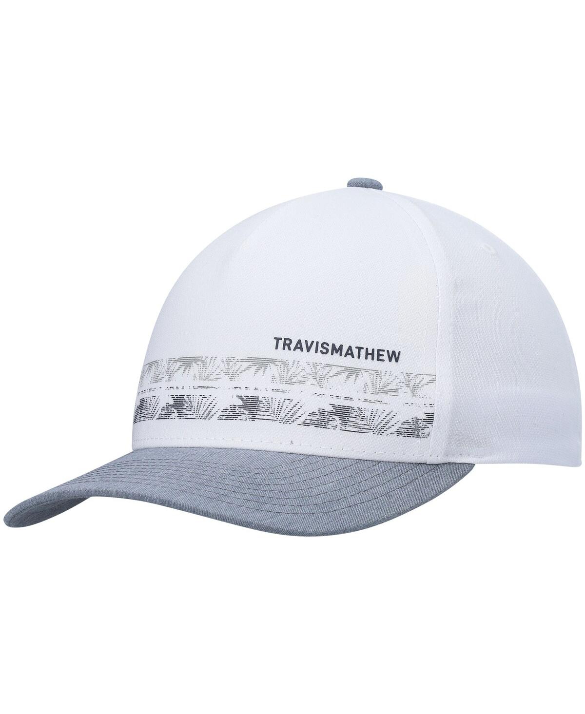 Travis Mathew Men's  White And Gray Drone Footage Snapback Hat In White,gray