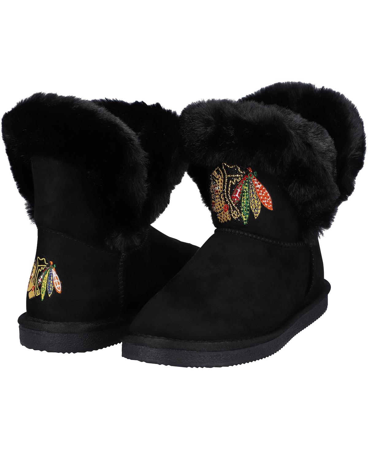 Women's Cuce Black Chicago Blackhawks Faux Fur Boots - Black