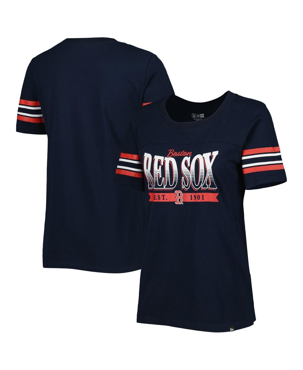 Shop New Era Women's  Navy Boston Red Sox Team Stripe T-shirt