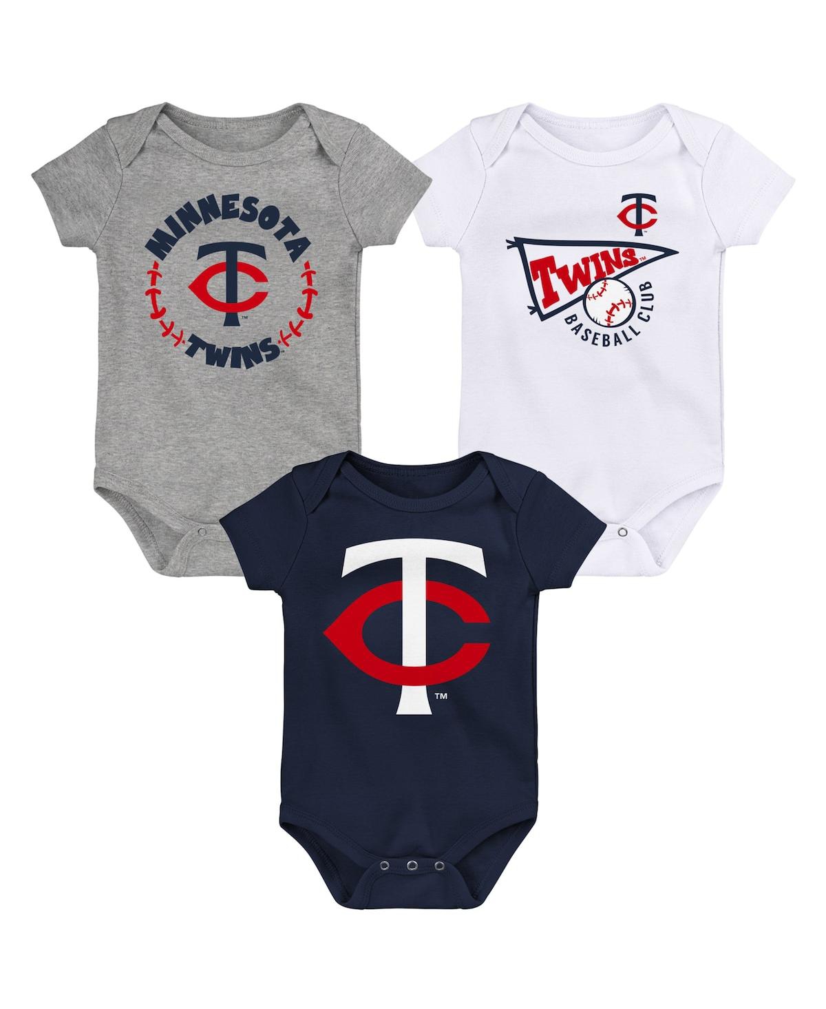 Outerstuff Infant Boys And Girls Navy And White And Heather Gray Minnesota Twins Biggest Little Fan 3-pack Body In Navy,white,heather Gray