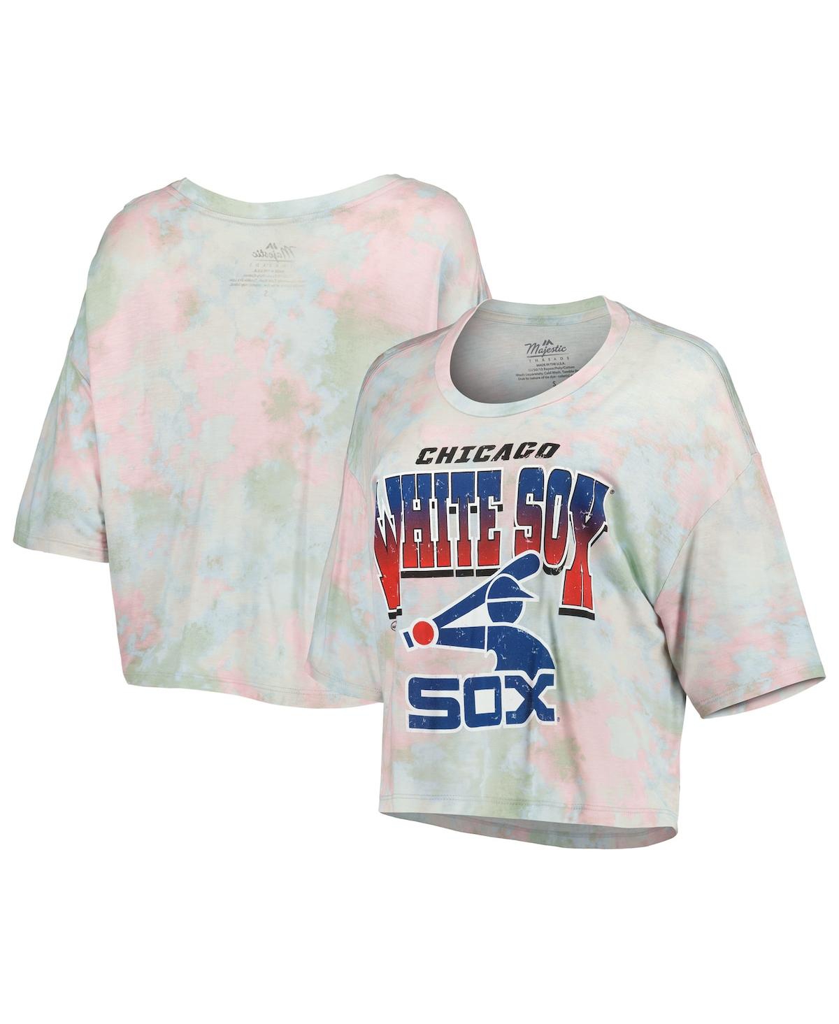 Shop Majestic Women's  Threads Chicago White Sox Cooperstown Collection Tie-dye Boxy Cropped Tri-blend T-s In Light Blue