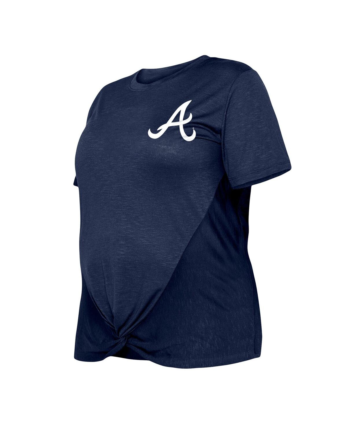 Atlanta Braves New Era Women's Plus Size Two-Hit Front Knot T-Shirt - Navy