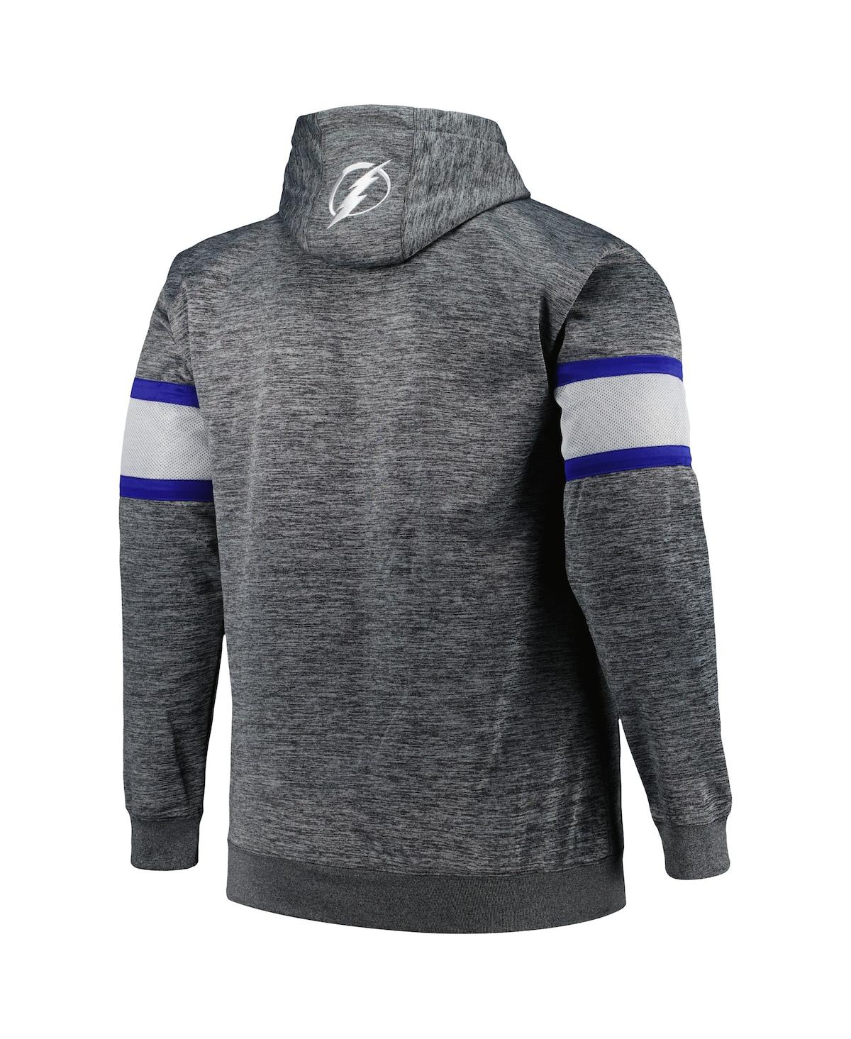 Profile Men's Heather Charcoal Tampa Bay Lightning Big And Tall Stripe Pullover Hoodie In Heather Charcoal