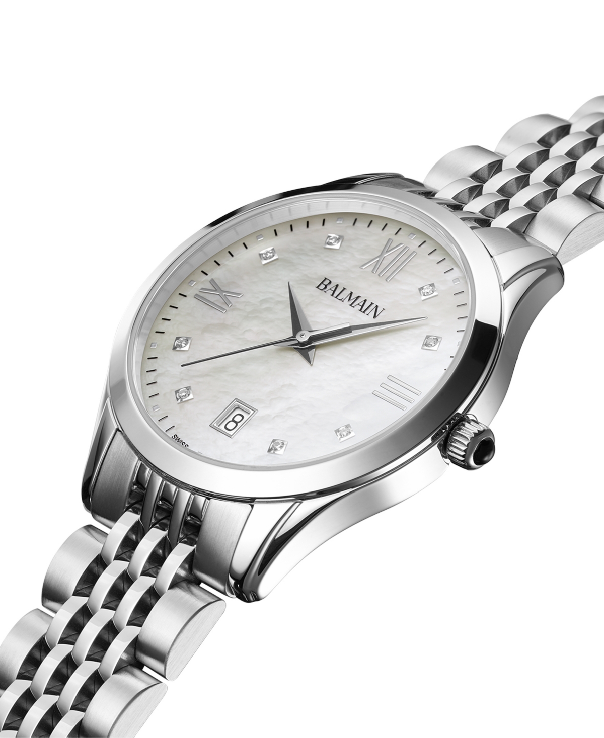Shop Balmain Women's Swiss Classic R Diamond Accent Stainless Steel Bracelet Watch 34mm In Silver