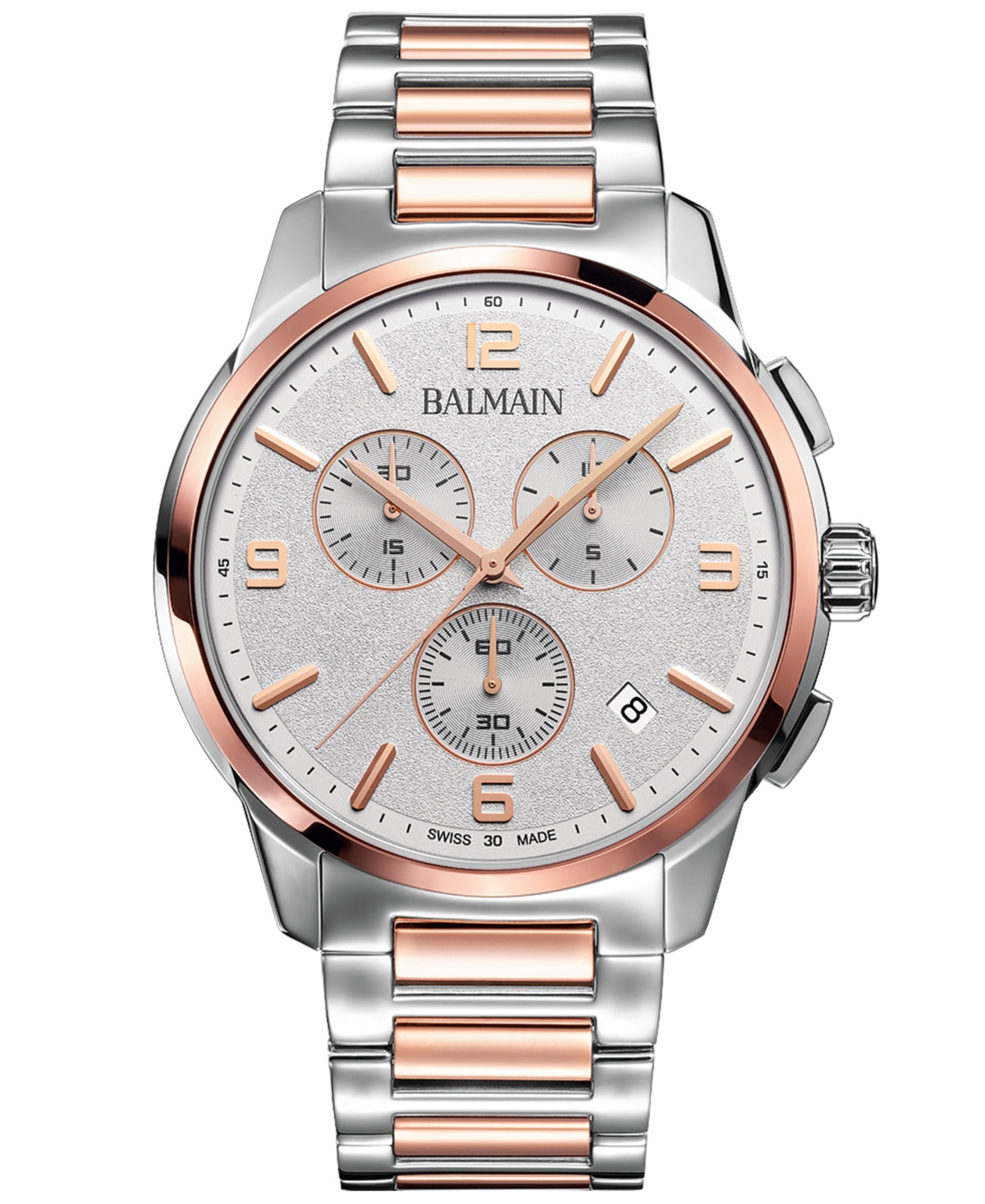 Shop Balmain Men's Swiss Chronograph Madrigal Two-tone Stainless Steel Bracelet Watch 42mm In Silver,pink