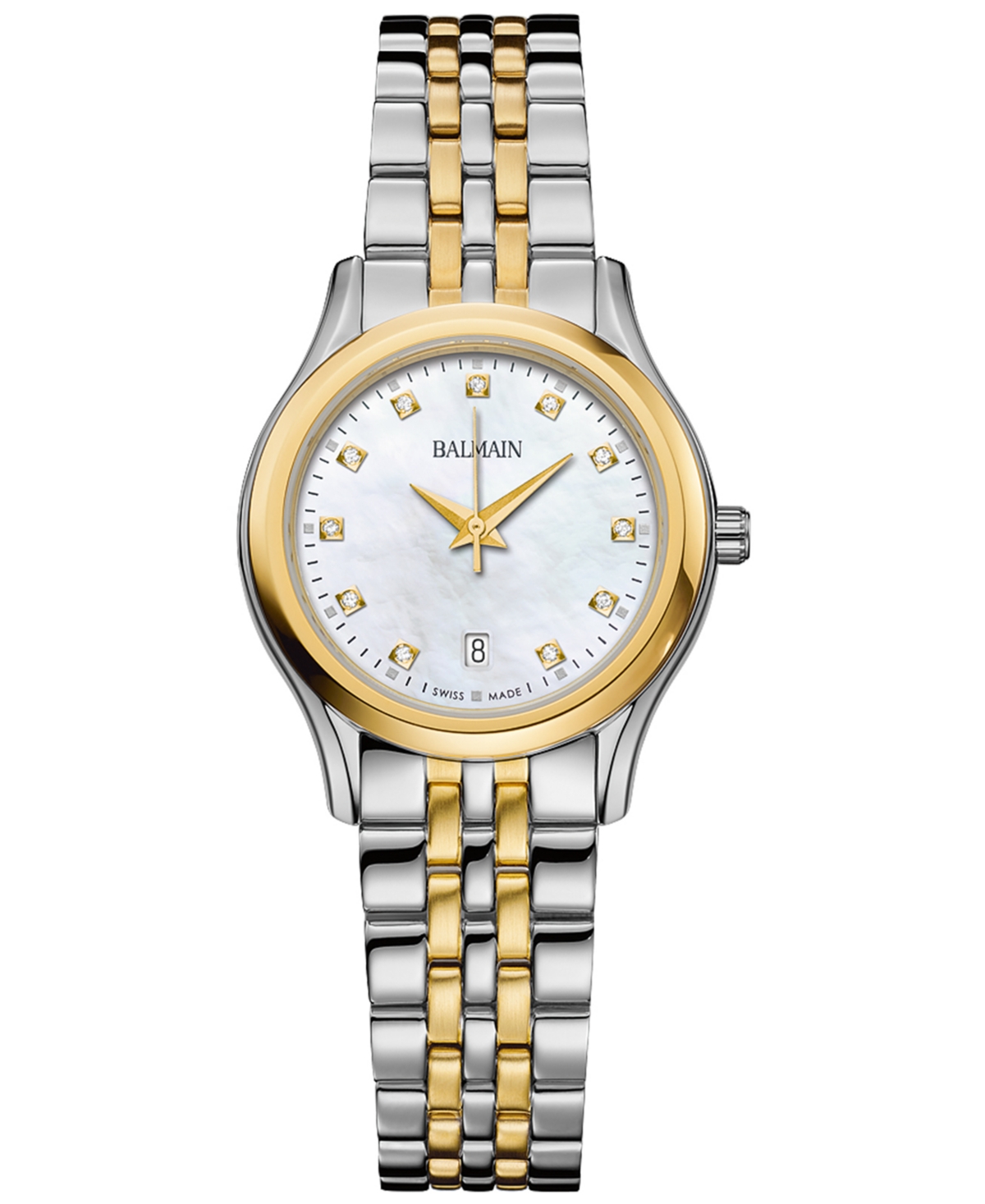 Balmain Women's Swiss Beleganza Diamond (1/20 Ct. T.w.) Two-tone Stainless Steel Bracelet Watch 28mm In Silver,yellow