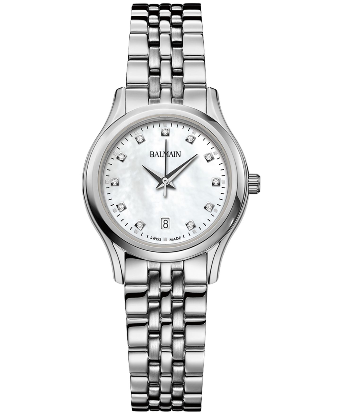 Женские часы Balmain Swiss Beleganza Diamond (1/20 ct. t.w.) Stainless Steel Bracelet Watch 28mm — фото 1