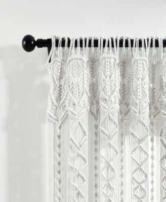 Lush Decor Boho Macrame Textured Cotton Window Curtain Panel Single 40"W x 84"L White - Macrame Curtains For Windows, Room Divider, Boho Wall Decor