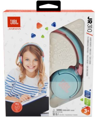 JBL JR310 Kids On-Ear Headphones – Wired, 30hr Playtime, Built-in Mic, Blue/Teal