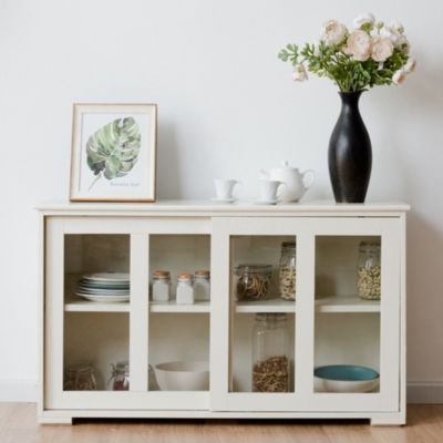 Storage Cabinet Sideboard Buffet Cupboard Glass Sliding Door