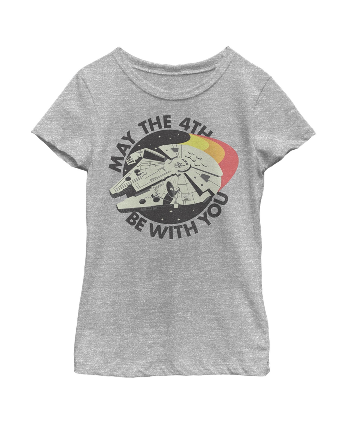 Disney Lucasfilm Girl's Star Wars Retro Millennium Falcon May The 4th Be With You Child T-shirt In Athletic Heather