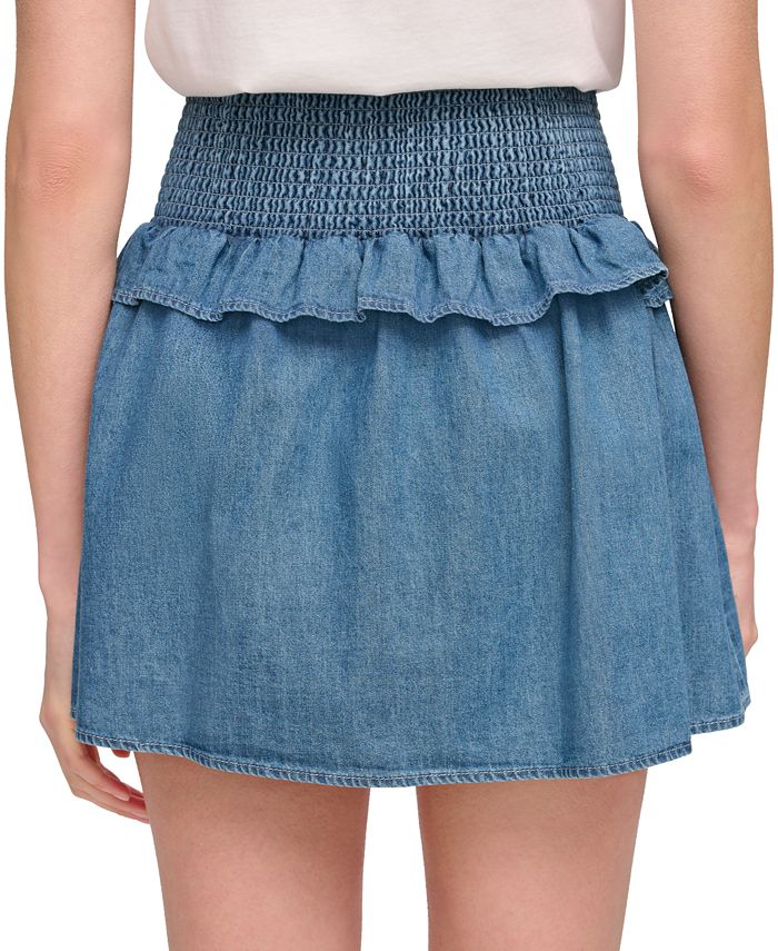 DKNY Jeans Women's Cotton Smocked Ruffled Denim Skirt - Macy's