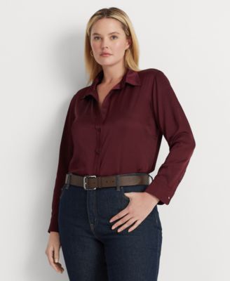 Lauren Ralph Lauren - Plus Size Satin Charmeuse Buttoned Top