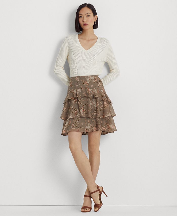 Lauren Ralph Lauren Women s Floral Crinkle Georgette Tiered Skirt