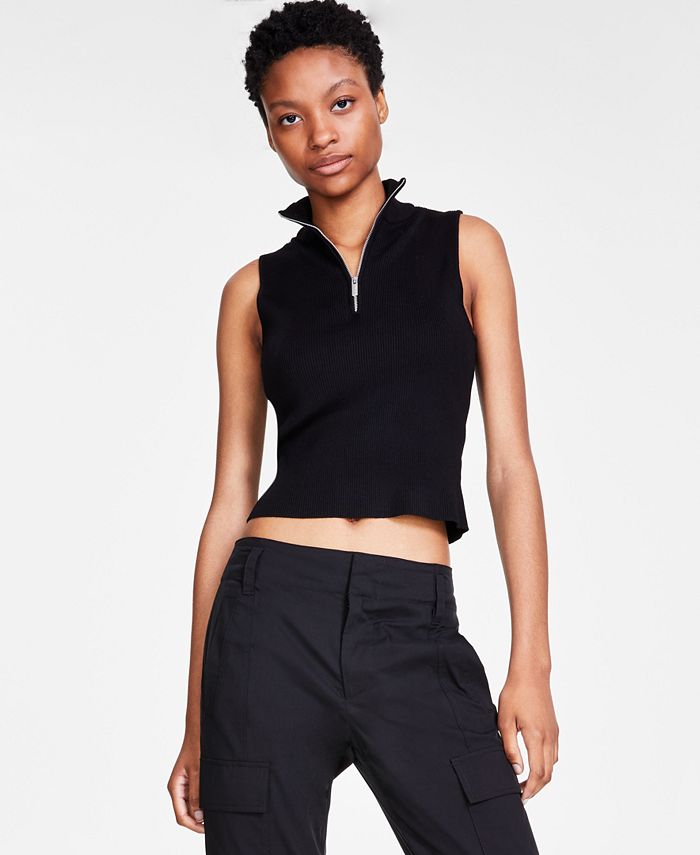 Calvin Klein Jeans Women's Ribbed Sleeveless Half-Zip Top - Macy's