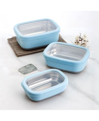 Stainless Steel Food Containers, Set of 3, 470ML, 900ML,1.4L, Blue