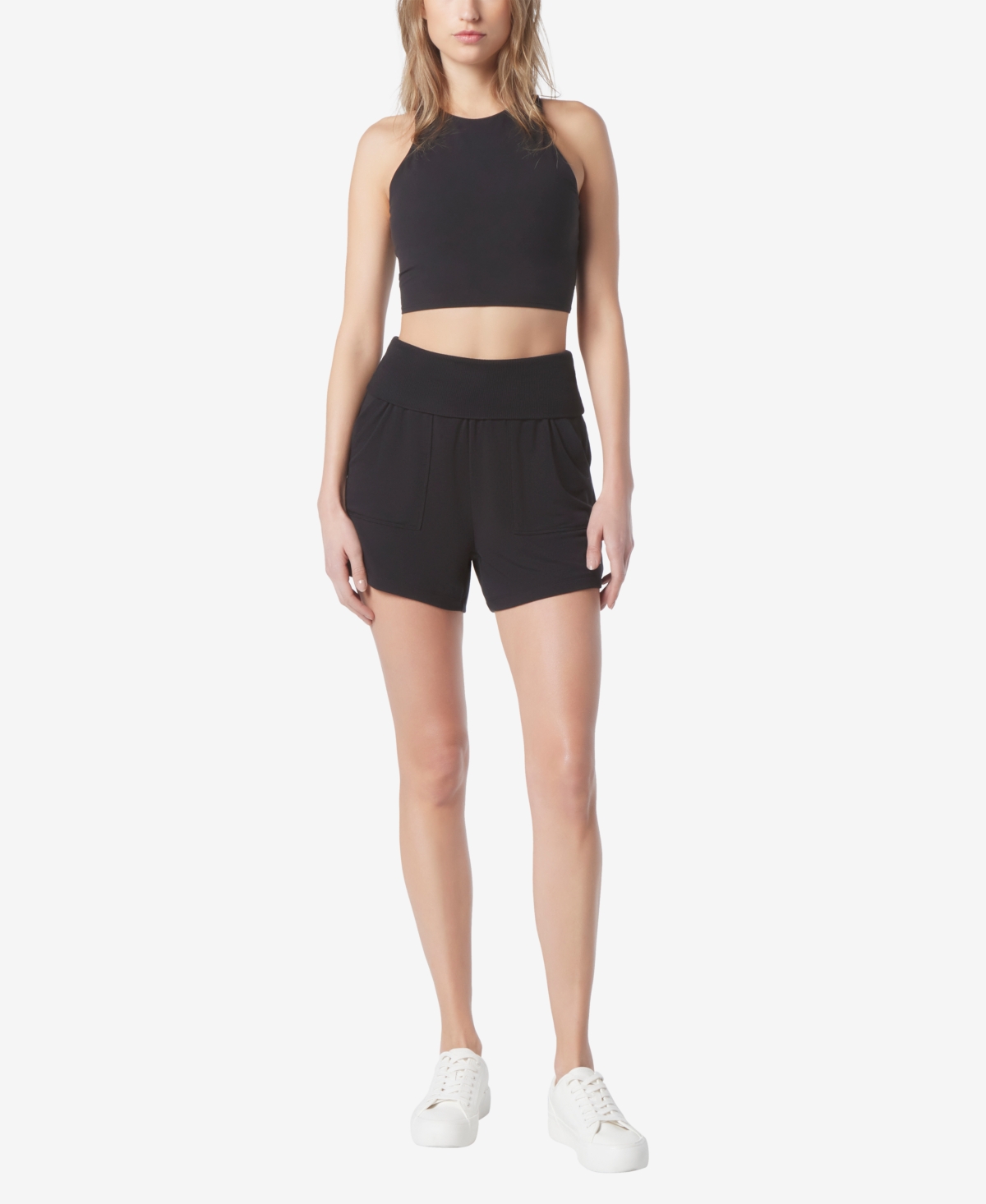 Andrew Marc Sport Women's Fold Over Waistband Lounge Relaxed Fit Shorts