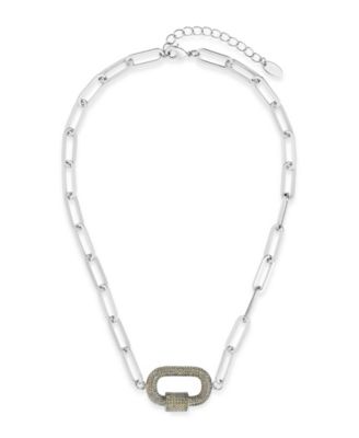 Pave Cubic Zirconia Carabiner Linked Lock Necklace