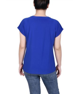 NY Collection Petite Grommet Neck Knit Short Extended Sleeve