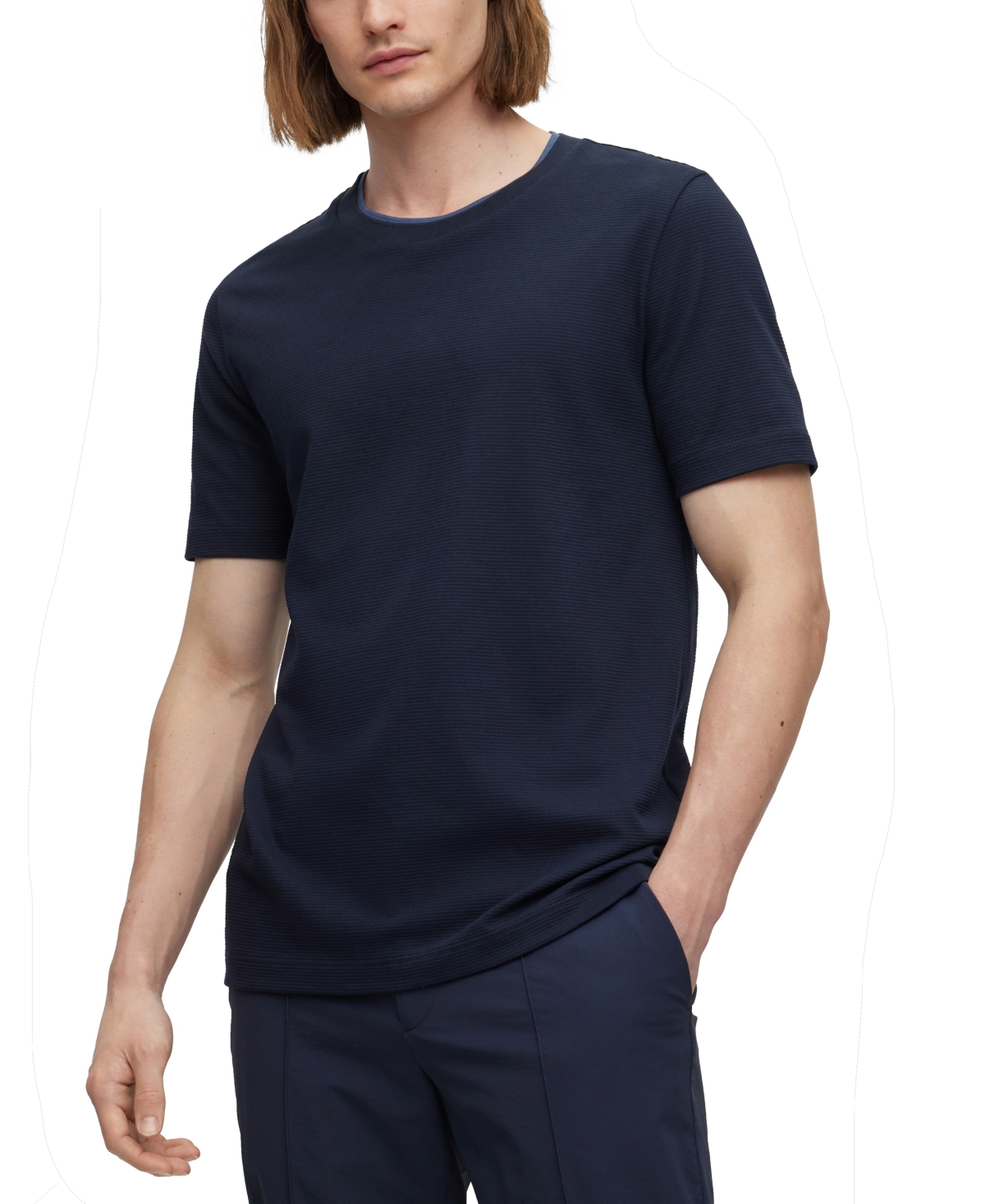 Shop Hugo Boss Boss By  Men's Double Collar Slim-fit T-shirt In Dark Blue