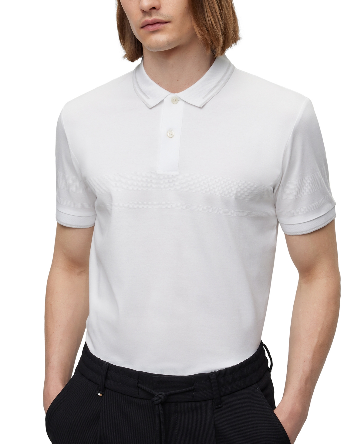 Hugo Boss Boss By  Men's Slim-fit Jacquard Striped Polo Shirt In White