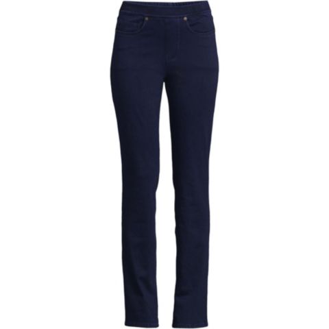 Женские джинсы Lands' End Starfish High Rise Knit Denim Straight, цвет: Тёмный индиго