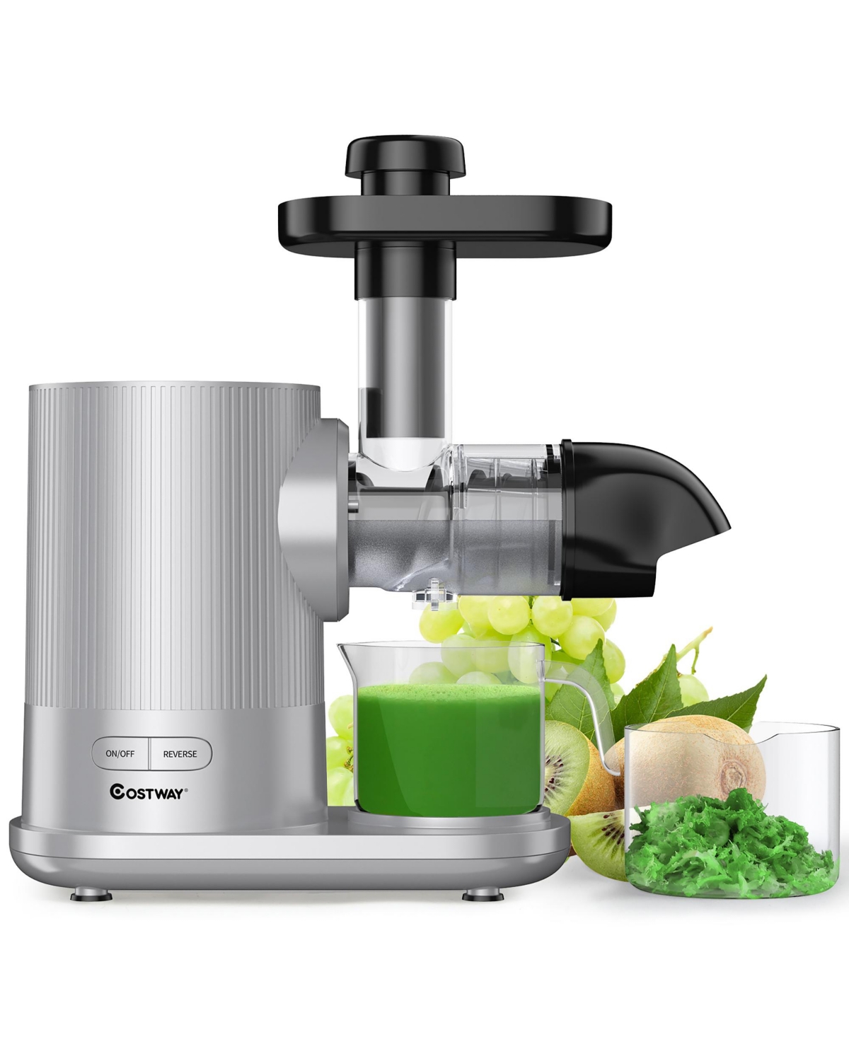 COSTWAY HORIZONTAL SLOW MASTICATING JUICER COLD PRESS EXTRACTOR W/ BRUSH