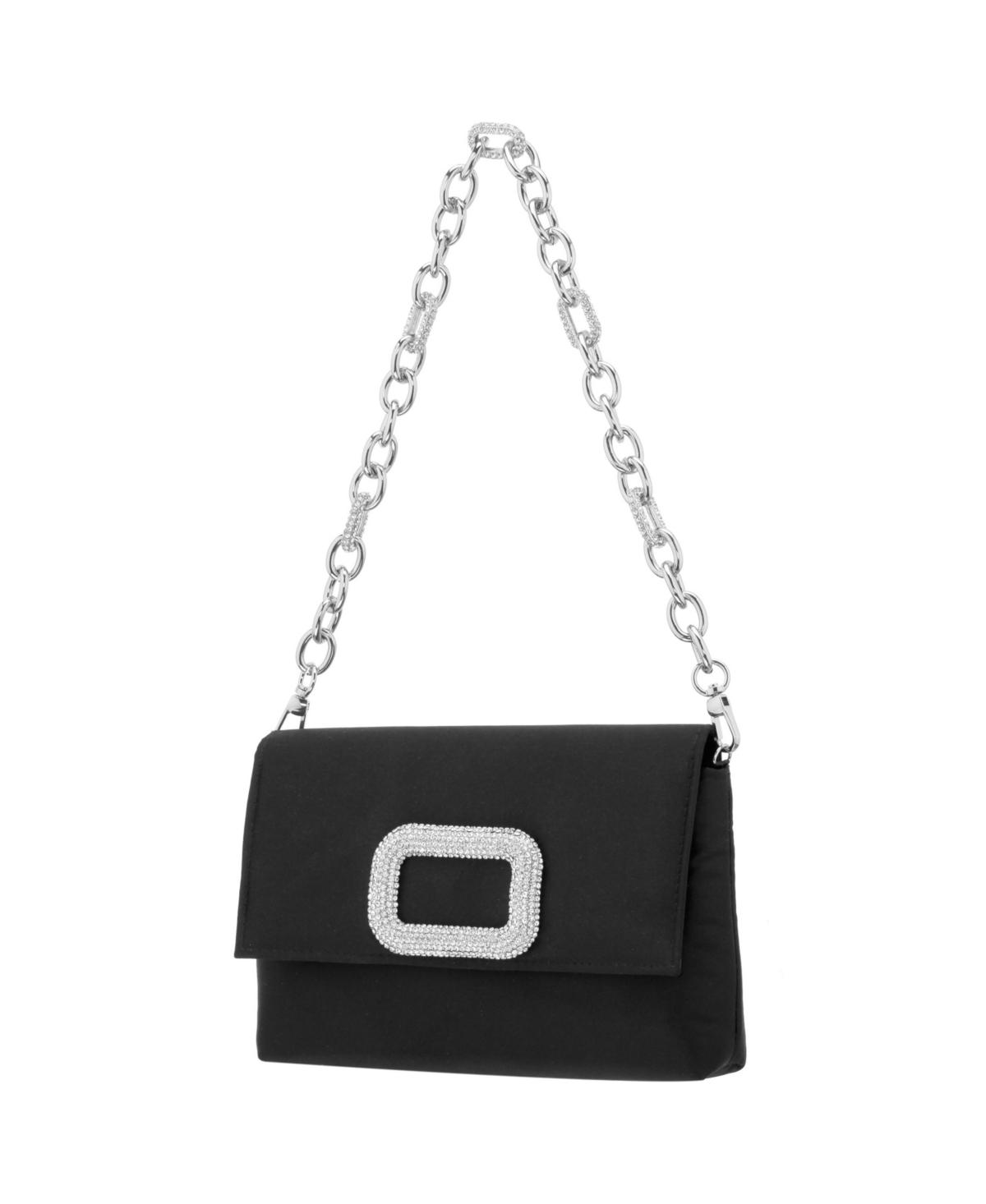 Nina Shoulder Bag With Crystal Ornament And Strap In Black