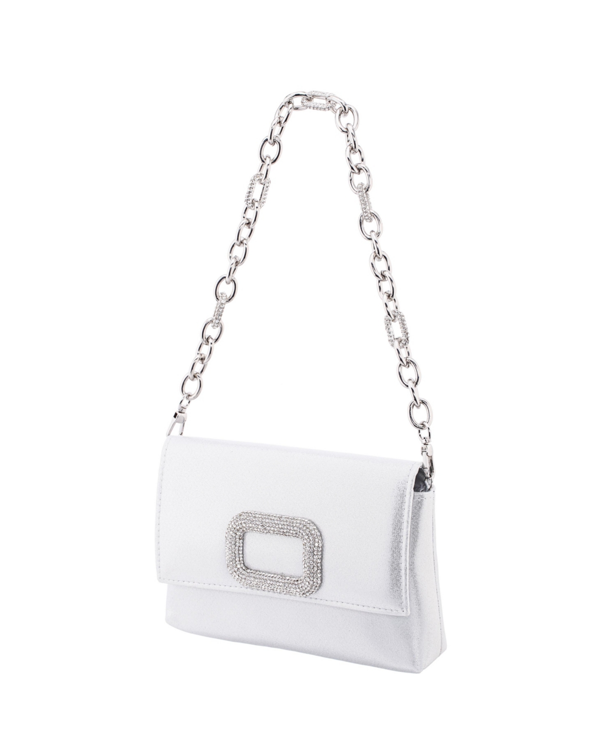 Nina Shoulder Bag With Crystal Ornament And Strap In Silver
