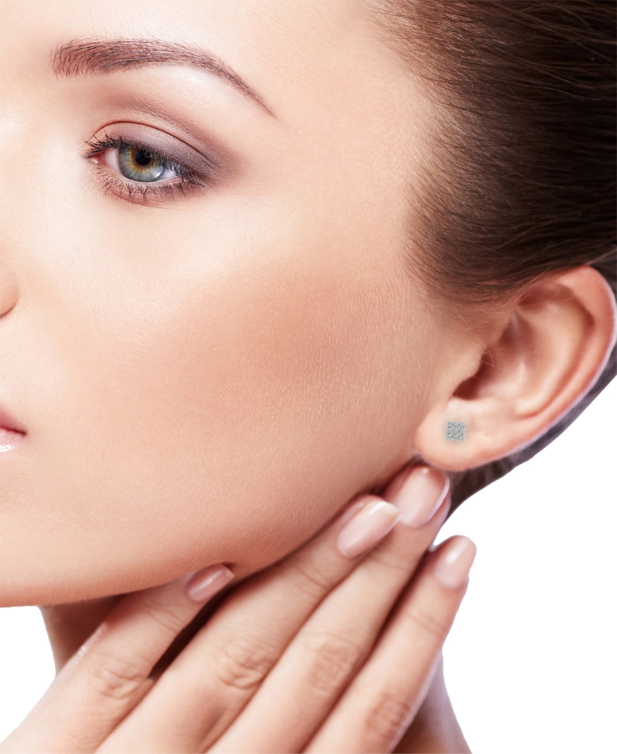 Diamond Square Cluster Stud Earrings (1/5 ct. t.w.) in Gold-Plated Sterling Silver -Silver