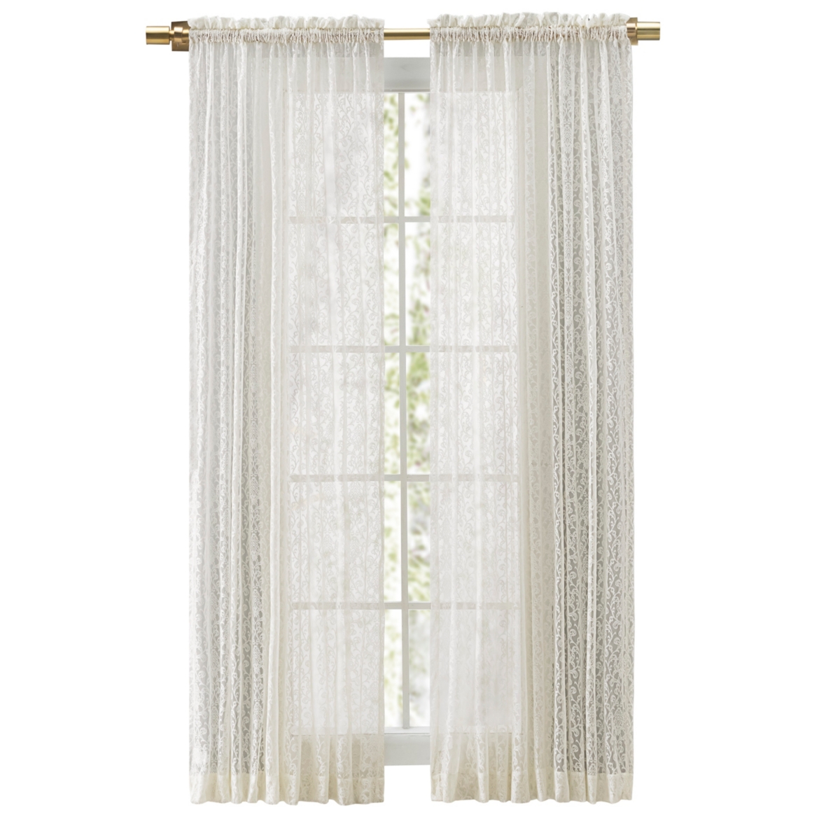 Ricardo Woven Lace Rod Pocket w/Header Curtain Panel 54