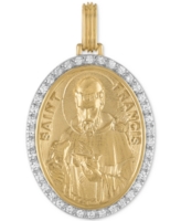 Esquire Men's Jewelry Cubic Zirconia Saint Francis Medallion Pendant in Sterling Silver & 14k Gold-Plate, Created for Macy's - 
